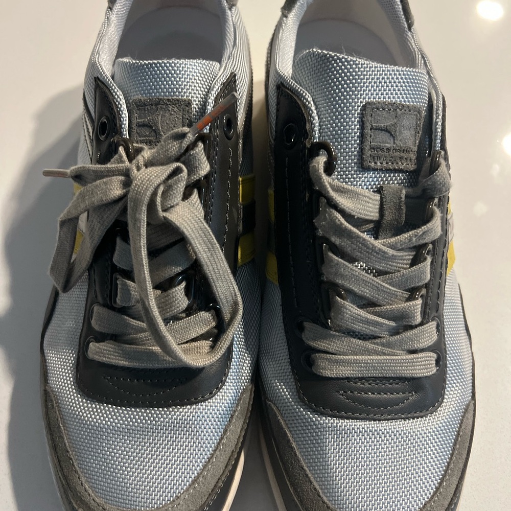 Hugo Boss Gray and Black Sneakers with Yellow Accents